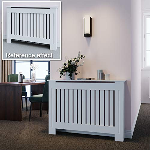 ELEGANT Radiator Cover Vertical Slat Radiator Shelve White Painted Modern MDF Cabinet for Living Room Bedroom, Medium