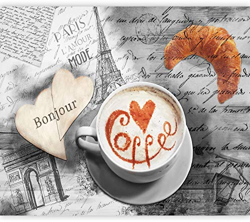 murando Fototapete selbstklebend Küche Kaffee 147x105 cm Tapete Wandtapete Klebefolie Dekorfolie Tapetenfolie Wand Dekoration Wandaufkleber Wohnzimmer Vintage Paris Holzoptik
