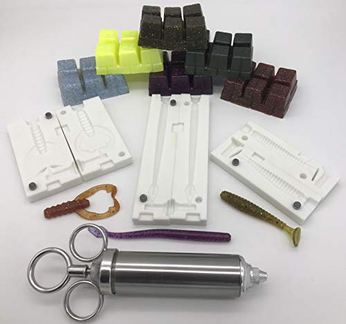 Injex Petite Bass Köderherstellungs-Set, 3 weiche Kunststoff-Spritzgussformen, Injektoren, 6 Harzfarben, FusionX Fishing
