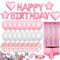 iZoeL Palloncini Rosa Decorazioni, Happy Birthday Festone Di Compleanno, Palloncini Bianchi E Rosa Coriandoli Palloncini, Tovaglia, Tenda A Frange, Per Ragazza, Donne Compleanno
