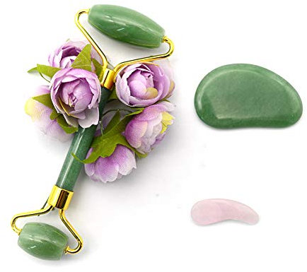 Ensemble de soins naturels pour le visage et le spa, rouleau de jade + outil de massage de guasha et cuillère à œil de jade