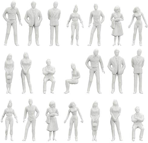 XAVSWRDE 100 PCS Model Train People Passengers 1:50 White Unpainted Architectural Tiny Mini People Figures Plastic O Scale Figures Sitting and Standing for Miniature Scenes Micro Landscape Doll House