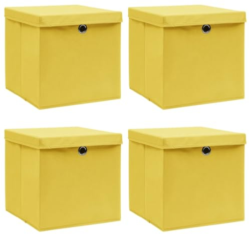 vidaXL 4X Aufbewahrungsbox mit Deckel Zusammenklappbar Spielkiste Regalkorb Faltkiste Korb Kinderbox Box Kiste Gelb 32×32×32cm Stoff