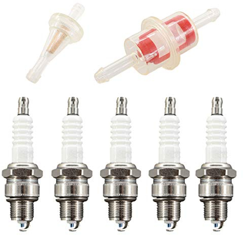 HURI 5x Zündkerze mit Benzinfilter für Simson S51 S50 S60 S70 SR50 SR80 KR51, SR4-1 Spatz, SR4-2 Star, SR4-3 Sperber, SR4-4 Habicht, MZ TS 125 150 250 und ETZ 125 150 250