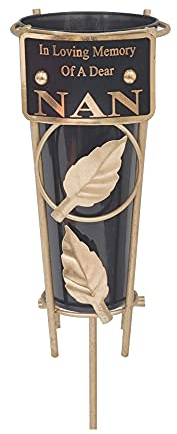 Grave Vases with Spike Grave Ornaments - Memorial Plaques/Black Vases Flower Holders with Personalised Quotes; Metal Spikes Grave Decorations in Loving Memory of your Loved Ones (Nan)