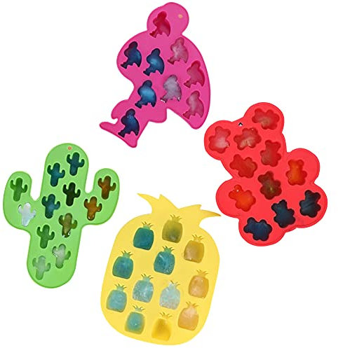 4pcs Pineapple Cactus Ice Cube Tray Silicone Mould Flamingo Bear Shape Chocolate Candy Popsicle Box DIY Mold, for Kids Party
