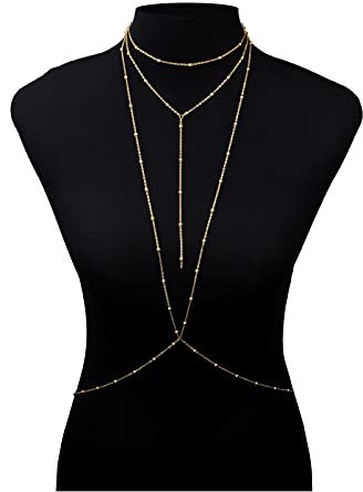 QINGGANGLING999 Body Chains Womens Body Chain - Fashion Gold Link Chain Bra Multilayer Sexy Simple Beach Bikini Harness V Necklaces Women Jewelry Gift Body Link