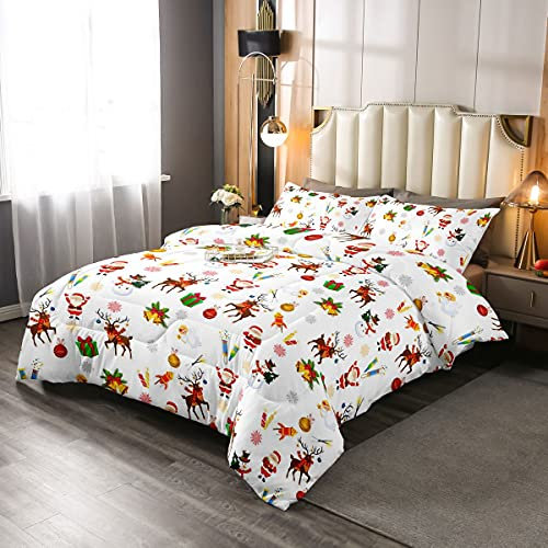 Weihnachten Kinder Steppbett Netter Schneemann Weihnachtsmann Bettdecke 155x220cm Jungen Nettes Rentier 4-Jahreszeiten Bettdecke Weihnachtsglocken Karikatur Design Schlafzimmer Kollektion 2St