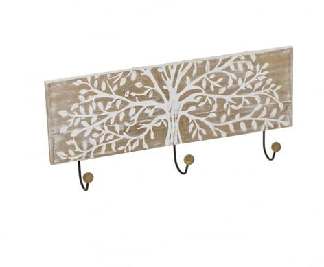 D,casa Perchero de Pared Madera de 3 Colgantes Mano Fatima - Arbol de La Vida