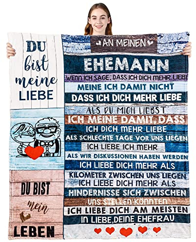 KEMEILA Personalisiertes Deckengeschenk Für Meinen Mann, Bedruckte Sofa-Reisedecke, Weihnachten Geburtstag Jahrestag Valentinstag Paargeschenk (80“X 60, Ehemann Schicken)