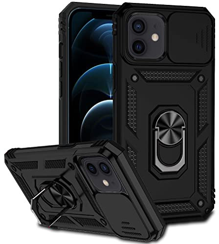 Hitaoyou iPhone 12/12 pro case, iPhone 12/12 pro Case with Camera Cover & Kickstand Military Grade Shockproof Heavy Duty Protective with Magnetic Car Mount Holder Phone Case for iPhone 12/12 pro,Black