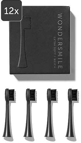 Wondersmile Ersatzbürsten Schallzahnbürste (Soft, Ultimate Black, 12er Pack) - Bürstenköpfe für Wondersmile Schallzahnbürste