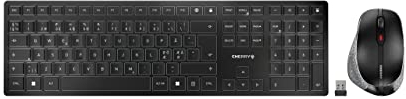 CHERRY DW 9500 SLIM, Kabelloses Tastatur- und Maus-Set, Pan-Nordisches Layout (QWERTY), Bluetooth oder 2,4 GHz Funk, Ergonomische Rechtshändermaus, Schwarz-Grau