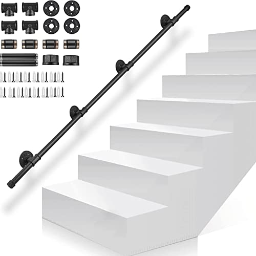 Gorssen Passamano per Scale Interne 300cm Acciaio Inox Staffe Corrimano Scale Tubo Ferro Zincato Antiscivolo Nero Ringhiera per Maniglione Portante 100 kg Per Maniglione Staffe In Tubo Ferro