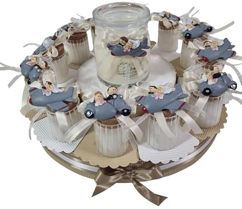 Torta bomboniere matrimonio candele profumate tema viaggio magneti sposi confetti inclusi (12 fette)