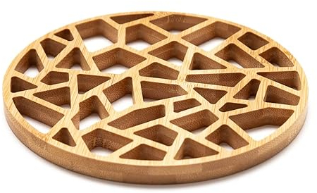 Alfombrilla térmica de bambú | Juego de salvamanteles de bambú de diseño moderno | 15 cm de diámetro | Alfombrilla resistente al calor | Alfombrilla para ollas y sartenes (2 unidades x 15 cm)