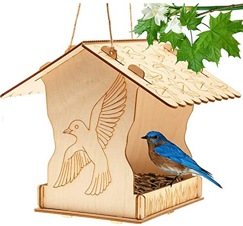 Outdoor Bird Feeder Kit Eco-Friendly Wooden Wildbird Seed Feeder Kids DIY Paint Bird Feeders For Kids Arts and Crafts Kit HTUK