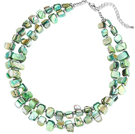 Bulinlin Boho Bunte Perlenkette Damen Muschelkette Strand Sommer Verstellbar Bohemian Choker Halsketten FüR Frauen Und MäDchen(Green)