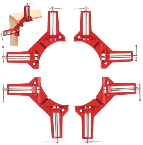 Mardatt 4Pcs 90 Degree Right Angle Clip, Picture Frame Corner Clamp Aluminum Alloy Fixed Corner Clamp, Multi-Function Hand Tool Right Angle Clamps, 100MM Mitre Clamps Corner Holder for Woodworking