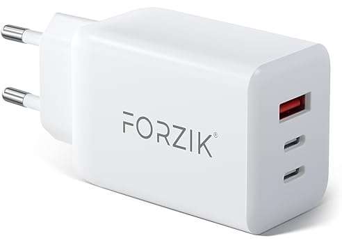 Forzik 65W 3-Ports GaN II USB C Schnellladegerät Kompaktes PD Netzteil QC3.0 Ladegerät PPS Fast Charger kompatibel mit MacBook Pro/Air/iPhone 15/14/13/12/Galaxy S24/iPad Pro/Dell XPS