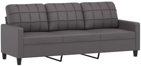 vidaXL Sofa 3 Sitzer, Couch für Wohnzimmer, Polstersofa mit Metallgestell, Loungesofa Sitzmöbel Wohnzimmersofa Dreisitzer, Grau Kunstleder