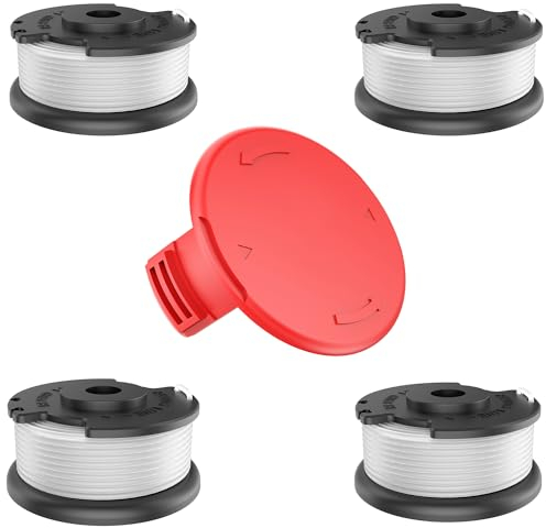 EVENLINKICS 4 Stück Ersatzfadenspule mit 1 Trimmerabdeckung, für Einhell Rasentrimmer GE-CT 18/28 Li und GE-CT 18/28 Li TC, für Einhell fadenspule TLE-03,Spulenabdeckung TLE-03-1