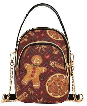 MCHIVER Weihnachten Ginger Cookie Crossbody Tasche für Frauen Handy Geldbörse Geldbörse mit abnehmbarer Kette Schulter Handtasche für Reise Telefon Arbeit Pass, Weihnachts-Ingwer-Keks