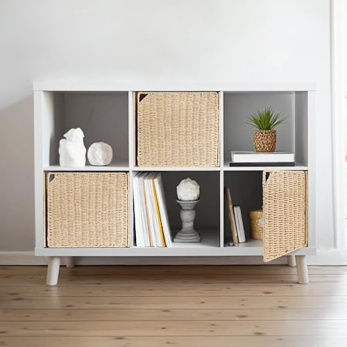 AELS 13 Handwoven Natural Fibre Doors for Cube Storage Shelf, Set of 3, Boho Straw Shelf Cover for Bookcase & Open Bookshelf, Rustic Farmhouse Home Decor, Beige (Door ONLY)