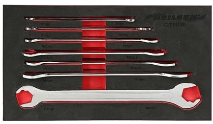 Neilsen Ultra Thin Flat Open Ended Long Spanner Set Ratcheting Action 7 Piece 6mm/19mm Slim Ratchet Action Wrench