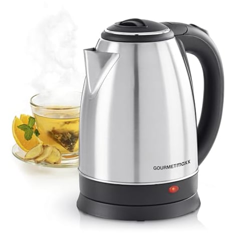 GOURMETmaxx Edelstahl-Wasserkocher 1,8 L | Leistungsstarker Boiler mit Abschaltfunktion und 360° Basisstation | Kabelloser Heißwasserspender inkl. praktischer Wasserstandsanzeige | 1500 W [BPA-frei]
