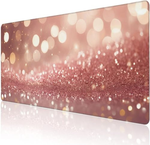 Erweitertes großes Gaming-Mauspad, rosa Glitzer, große Schreibtischunterlage für den Schreibtisch, XXL, rutschfeste Gummiunterseite, genähte Kanten, lange Computer-Tastatur, Schreibtischunterlage für