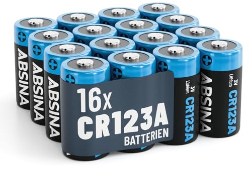 ABSINA 16x CR123A 3V Lithium Batterie für Fotoapparat & vieles mehr - Batterie CR123A auslaufsicher & mit Langer Haltbarkeit - CR123 mit 1300mAh - CR123A 3V Batterien, Batteries CR123A