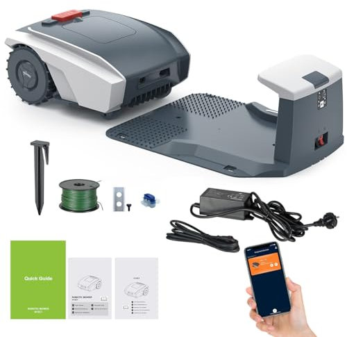 Robot Tagliaerba per Giardino fino a 1000 m²,Cingoli Paralleli, Stazione Ricarica Inclusa,Controllo APP,Robot Tagliaerba 4,4 Ah con Larghezza di Taglio 19cm, Altezza Taglio 20-55 mm, Pendenza 33%