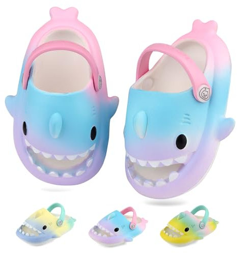 WUYISTAR Pantofole da squalo per bambini Ragazzi Ragazze Pantofole Squalo Antiscivolo Sandali da doccia per la spiaggia Scarpe da doccia per piscina con infradito Viola Blu Rosa
