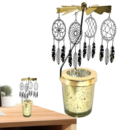 Krujecnt Rotierender Kerzenhalter, drehender Teelicht-Kerzenhalter - Kerzenständer Traumfänger,Rotierendes Teelichtkarussell, rotierende Kerzenhalter, rotierende Teelichthalter, Weihnachtsdekoration