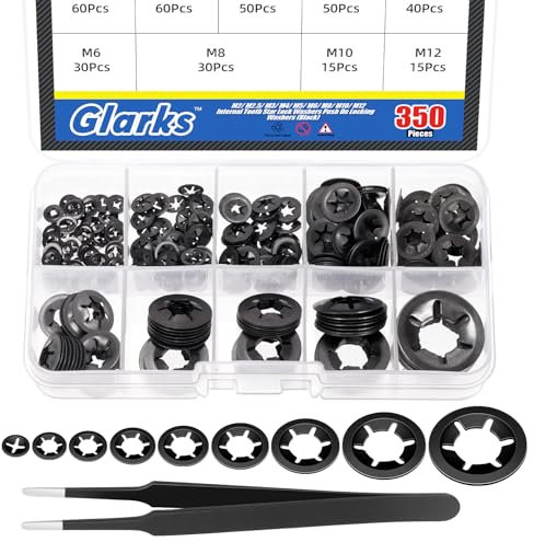 Glarks 351pcs 65mn acier denture intérieure étoile rondelles de verrouillage combo Kit m2 m2.5 m3 M4 M5 M6 M8 M10 M12 rondelles de verrouillage rapide rondelles de verrouillage Push - in
