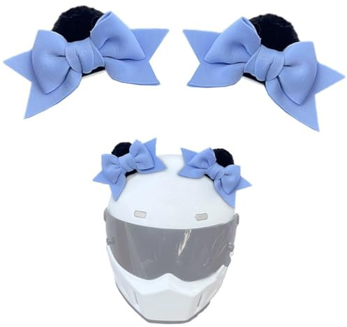 Wambere Motorradhelm Dekoration,Schleife Dreidimensional Katzenohren Helmdekoration Plüsch Ohren Motorradhut Abnehmbarer Helmschmuck Helmverzierungen Motorradhelm Dekoration Zubehör,Blau
