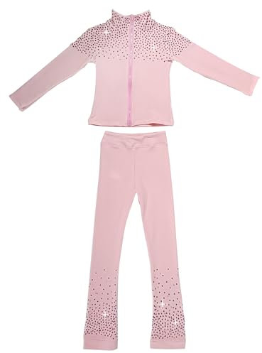 JoyCan Eiskunstlauf-Trainingsset für Mädchen mit warmem, glänzendem Samtmantel und Hose, Rosa, 6-8 Jahre