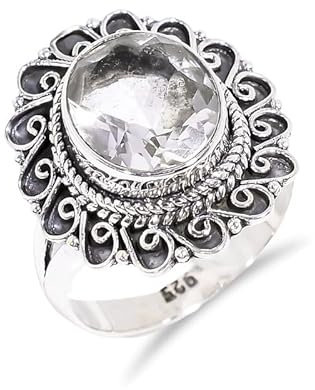 Bergkristall Ring Silber Damen 925 Sterling Vintage Handarbeit Verlobungsring Herren Solitär H-SR84-12