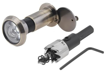 VONCYKI 16mm 200 Degree Door Viewer HD Glass Lens Wide Angle Security Door Peephole with Drill Bit Set for Doors 1.57-2.56inch Thickness(Bronze Drill Bit)