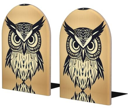 Serre-livres en bois avec base en métal - Motif chouette - Pour livres lourds
