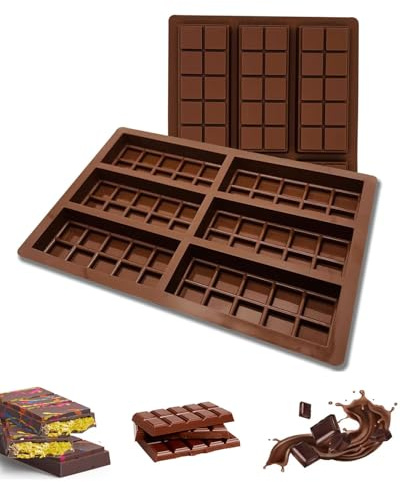 FDCGAS 2 pcs Moldes para chocolates,Molde de silicona,Molde Turron Silicona Molde Chocolate Tableta Profunda,para 6 platos de chocolate, sin BPA, antiadherente, molde de silicona marrón