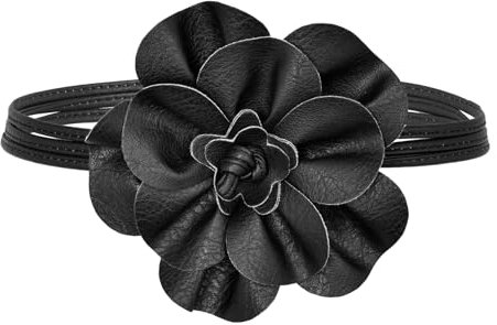 TeeYee Damen PU Leder Blumen Gürtel Boho Wickelgürtel Flechtgürtel Taillengürtel Schmaler Gürtel für Kleid Schwarz