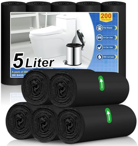 XUXRUS 5L Müllbeutel Schwarz Müllsäcke Kleine Mülltüten Eignet Sich für Badezimmer,Büros,200 Stück