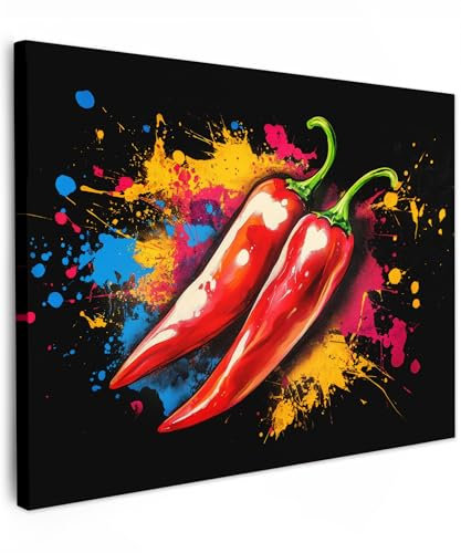 MuchoWow© Impression sur Toile Decoration Murale Peinture 40x30 cm Tableaux Art Décoratif Muraux Décoration Chambre Poivre - Graffiti - Peinture - Abstrait - Moderne - Coloré