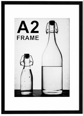 A2 Picture Frame with Mount, Black Wooden 42x59.4cm Poster Frame | A2 Frame In Black Wood Color, With 28.7X41cm Mat Fits A3,Acrylic Safety Panel, Stylish For Horizontal & Vertical