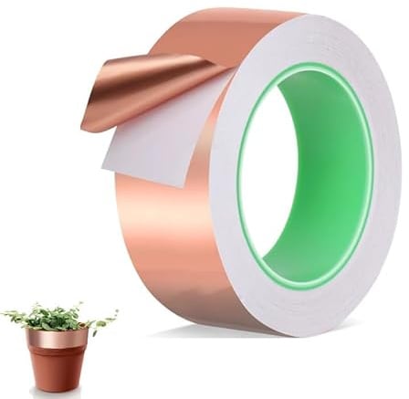 Azlanway Kupferband Gegen Schnecken, 20mm x 20m Beidseitig Leitende EMI Kapton Tape, Selbstklebend Abschirmband, Copper Foil Tape zur Schneckenabwehr im Hochbeet und Garten