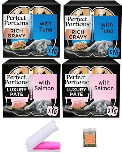 Cat Food Pate Bundle with Portion Trays of Salmon and Tuna (Total 24 trays x 37.5grams) 1x UbiPet Catnip and a Lint Roller