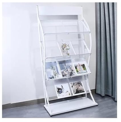 Générique Présentoir à Magazines sur Pied, Porte-revues à 4 Niveaux, Porte-journaux, présentoir à brochures sur Pied, étagère à Livres, présentoir d'informations pour expositions (Blanc)