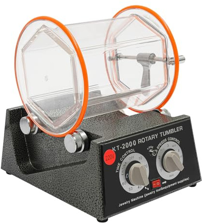 KiwiHood 150W Elektrische Polieranlage Professionelle Poliermaschine mit Polierperlen & Timer-Funktion (0-60 Min), 5 Geschwindigkeitsstufen für Schmuck/Münzen, Vorwärts-Rückwärts-Lauf